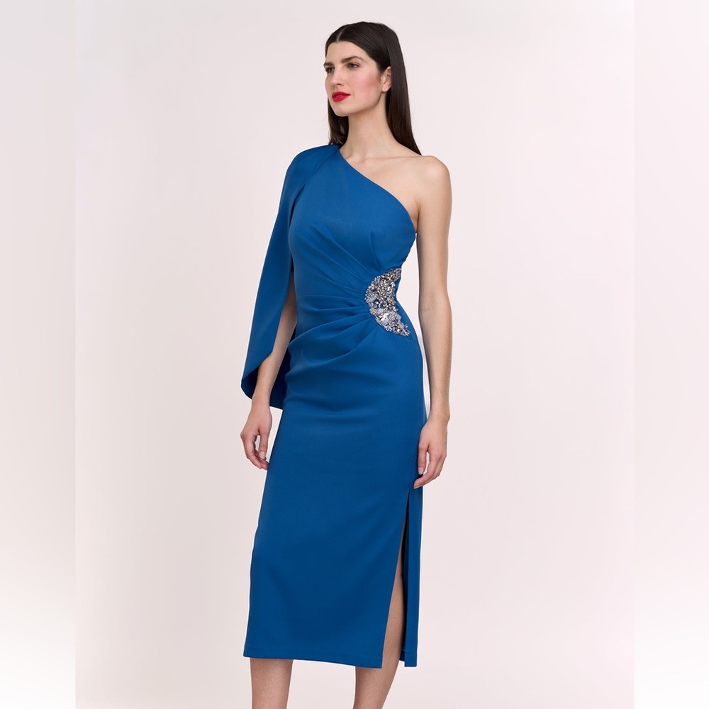 JS Collections Amelie Cap Sleeve  One-Shoulder Dress Sz 14 NWT